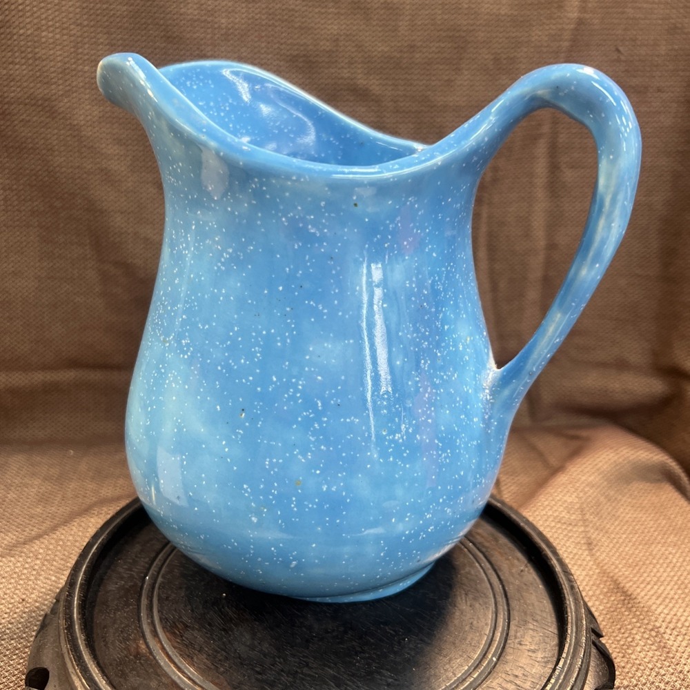 VTG 6" Pitcher ARNELS‎ (USA) Ceramic Mold blue speckled Hand painted  (1748)